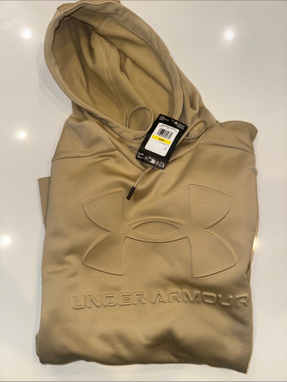 Under Armour Men's Tan Pullover Hooded Sweatshirt with Embossed Logo SIZE MED